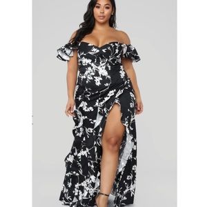 Fashion Nova off the shoulder floral ruffle maxi